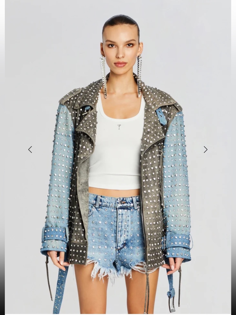 Retrofete Rebel Jacket Two-Tone Studded Denim - Light Blue/Gray
